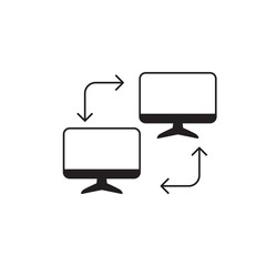 Network computer connected icon in black flat glyph, filled style isolated on white background