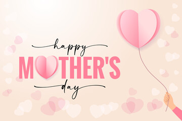 Fototapeta na wymiar Happy Mothers day hand with flying origami paper heart. Vector illustration