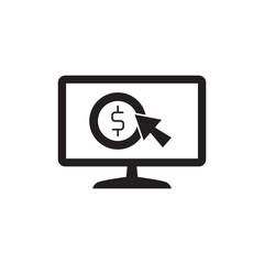 Earn money on internet or computer icon in black flat glyph, filled style isolated on white background