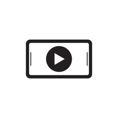 Online video streaming on mobile icon in black flat glyph, filled style isolated on white background