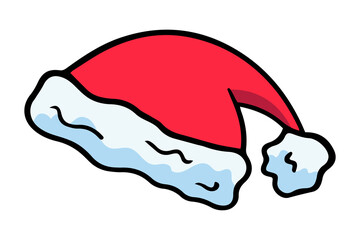 Santa Claus Hat, christmas element, vector design element in the style of doodles, isolated on a white background