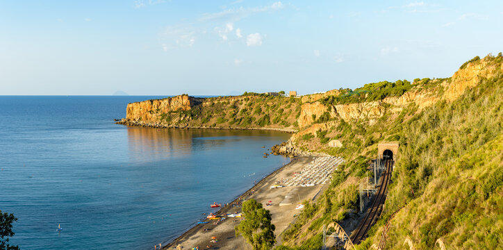 View of the beautiful Torre Conca beach and cape Rais Gerbi, a quiet small gulf in Finale di Pollina near Cefal&ugrave;, Sicily.