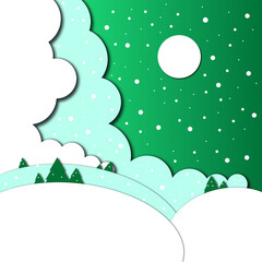 Winter landscape in paper cut style