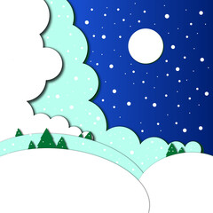 Cartoon winter landscape in paper cut style