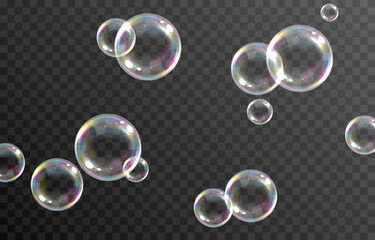 Vector soap bubble. Realistic soap bubble png, glare. Foam bubbles png. Powder, soap, detergent. Vector image.