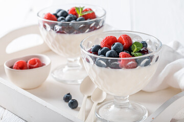 Cold and sweet Panna Cotta made of cream and sugar.