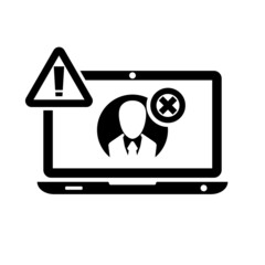 Account blocking. Loss of access. Black computer icon with a locked account. Personal data under the threat. Vector illustration flat design. Isolated on white background.
