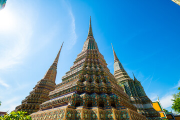 Fototapeta premium Wat Pho temple of budhist with beautiful art of pagoda locate in Bangkok city