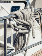 Close-up of a rope for mooring a boat. Yachting