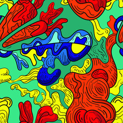 Seamless abstract unusual hand drawn artwork with oriental pattern