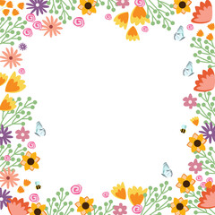 Invitation or greeting card design decorated with flowers.Floral frame