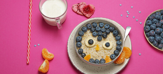 Oatmeal for kids on coloutfull background.