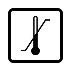 Temperature limit sign. Vector illustration of indicator of maximum and minimum temperature limits. Black thermometer icon with diagonal line. Cargo symbol. Storage conditions pictogram.