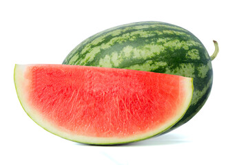 Watermelon Sonya Plus, which is cut in half, can see the red meat, fine. isolated on white...