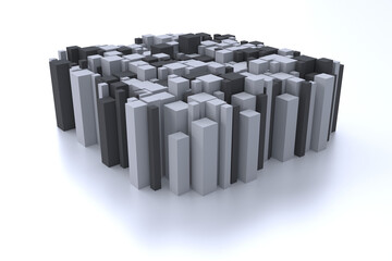 Abstract composition of gray parallelepipeds on a white background