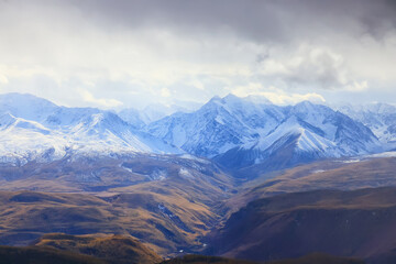 Fototapeta na wymiar mountains snow altai landscape, background snow peak view