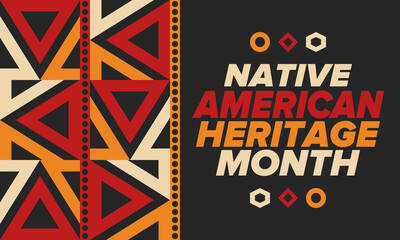 Native American Heritage Month in November. American Indian culture. Celebrate annual in United States. Tradition pattern. Poster, card, banner and background. Vector ornament, illustration