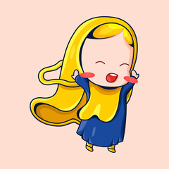 cute Muslim girl illustration with a happy pose