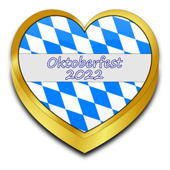 Heart with Oktoberfest 2022 banner on a bavarian background - 3D illustration