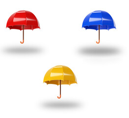 Set with umbrellas on white background. 3d render