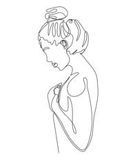 The portrait of elegant woman is drawn in one line art style. Printable art.
