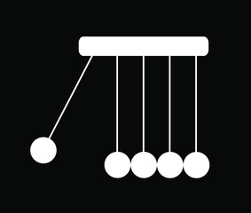 Newtons cradle symbol vector silhouette illustration isolated on black background. Newtons cradle physics concept for action and reaction or cause and effect. Balancing pendulum of metal balls. 