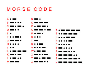 Morse code alphabet font set vector silhouette illustration isolated on white background. Secrecy communication in traffic. Digital language message information with visual symbols. Secret decoder. © dovla982