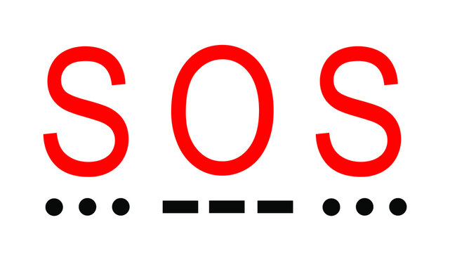 SOS request for help Morse code alphabet font vector illustration isolated on white background. Secrecy traffic communication. lines and dots message information with visual symbols. Secret decoder.