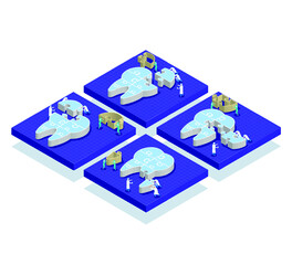 Four sets of Isometric dentists puch jigsaw tooth from start to complete,Dental care concept © soponpotsit