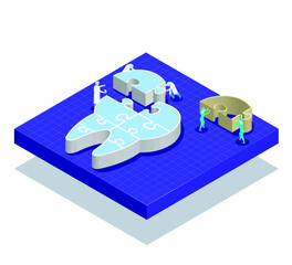 Isometric dentists puch Jigsaw tooth from top left to complete,Dental care concept © soponpotsit