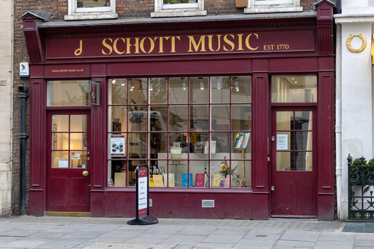 LONDON, UK - APRIL 27, 2022:  Exterior Of Schott Music Shop In  Great Marlborough Street, Mayfair