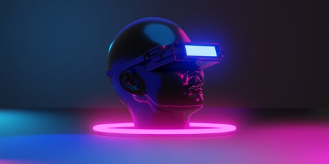 metaverse vr virtual reality with network, gaming of simulation, cyberpunk gamer background, 3d rendering illustration, scifi ai robot technology © issaronow