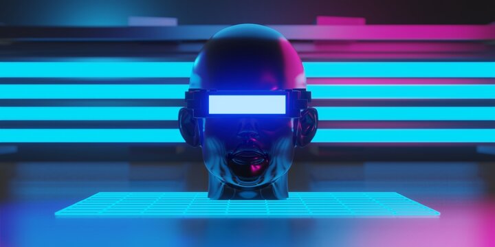 metaverse vr virtual reality with network, gaming of simulation, cyberpunk gamer background, 3d rendering illustration, scifi ai robot technology