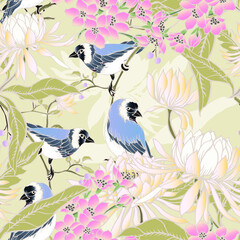 Beautiful pattern with flowers and leaf.Floral vector illustration. 
