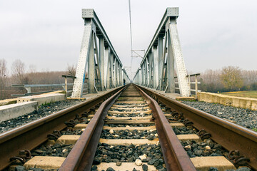 Fototapeta na wymiar iron bridge and train tracks, railway track