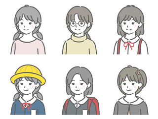 小学生女子の斜め向き上半身セット