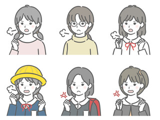 怒る小学生女子の斜め向き上半身セット