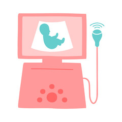 Pregnancy management icon. Embryo on ultrasound. Gynecology, obstetrics. Ultrasound machine.