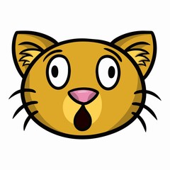 Cute cartoon orange kitten looks and wonders, cat face , vector illustration
