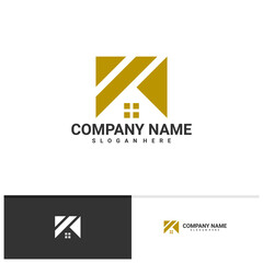 Letter K with House logo vector template, Creative K logo design concepts