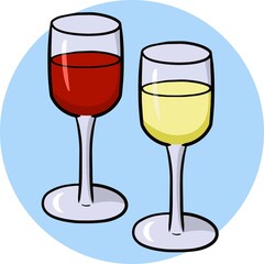 A set of glass wine glasses for wine, champagne on a high leg. Vector illustration, cartoon