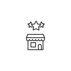 Store and shop concept. Outline sign suitable for web sites, stores, shops, internet, advertisement. Editable stroke drawn with thin line. Icon of stars over shop