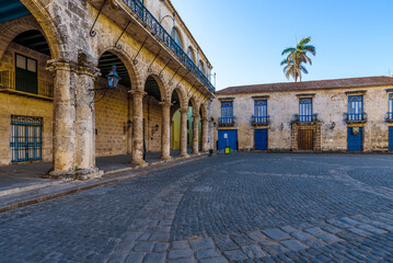 View of the Square of the Cathedral of the Virgin Mary in Havana, Cuba (Plaza de La Catedral de la...