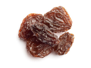 Bunch of Raisin isolated on white background. Macro. Vegetarian concept