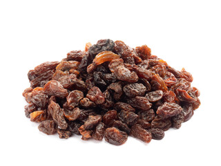 Bunch of Raisin isolated on white background. Macro. Vegetarian concept