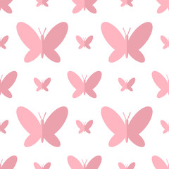 pink butterfly pattern on white background. vector illustration