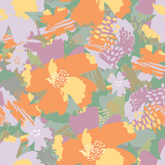 seamless mixed colourful blooms pattern background , greeting card or fabric