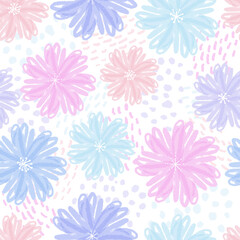 Fototapeta na wymiar seamless mixed pastel blooms and dot pattern background , greeting card or fabric