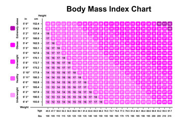 Body Mass Index (BMI) Chart. BMI Calculator To Checking Your Body Mass Index. Colorful Symbols. Vector Illustration.