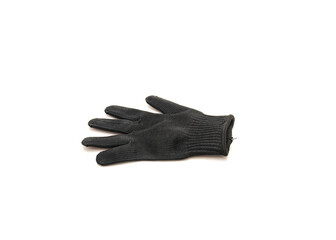 Single black glove with cut resistant for fish fillet processing, food grade protection isolated on white background